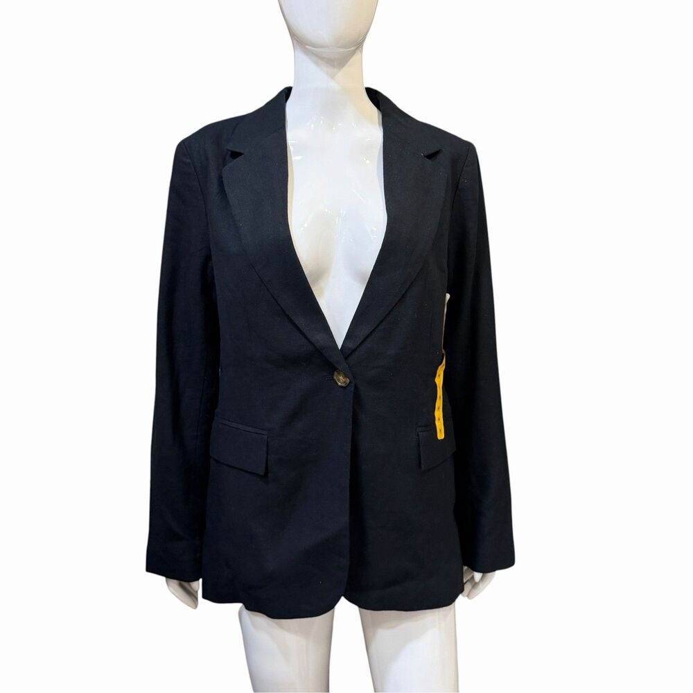 Express Linen Blazer Jacket Women One Button Linen Blend Size Medium Black New